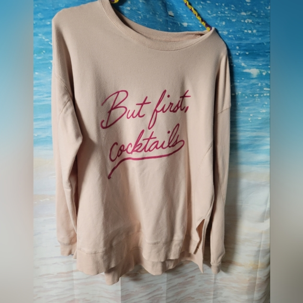 Wildfox Ladies Size Medium Pink Sweatshirt But First Cocktails‎